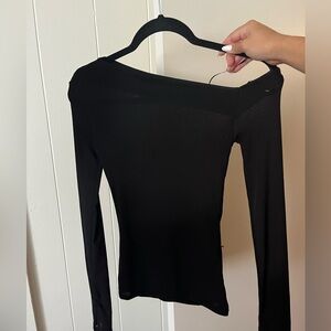 Black Asymmetrical Mesh Off The Shoulder Zara Long Sleeve Top